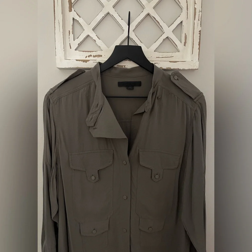 Alexander Wang 100% Silk Button Up Shirt / Tunic In Army /Olive Green Size 10 - Picture 3 of 16